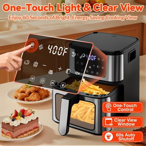 Famistar 7.5 QT Visible Air Fryer Oven with Light & Baking Tray, 8-in-1 Oil-Free Digital Air Fryer, Nonstick Basket & 100 Liners, Easy Clean Family Kitchen Cooker