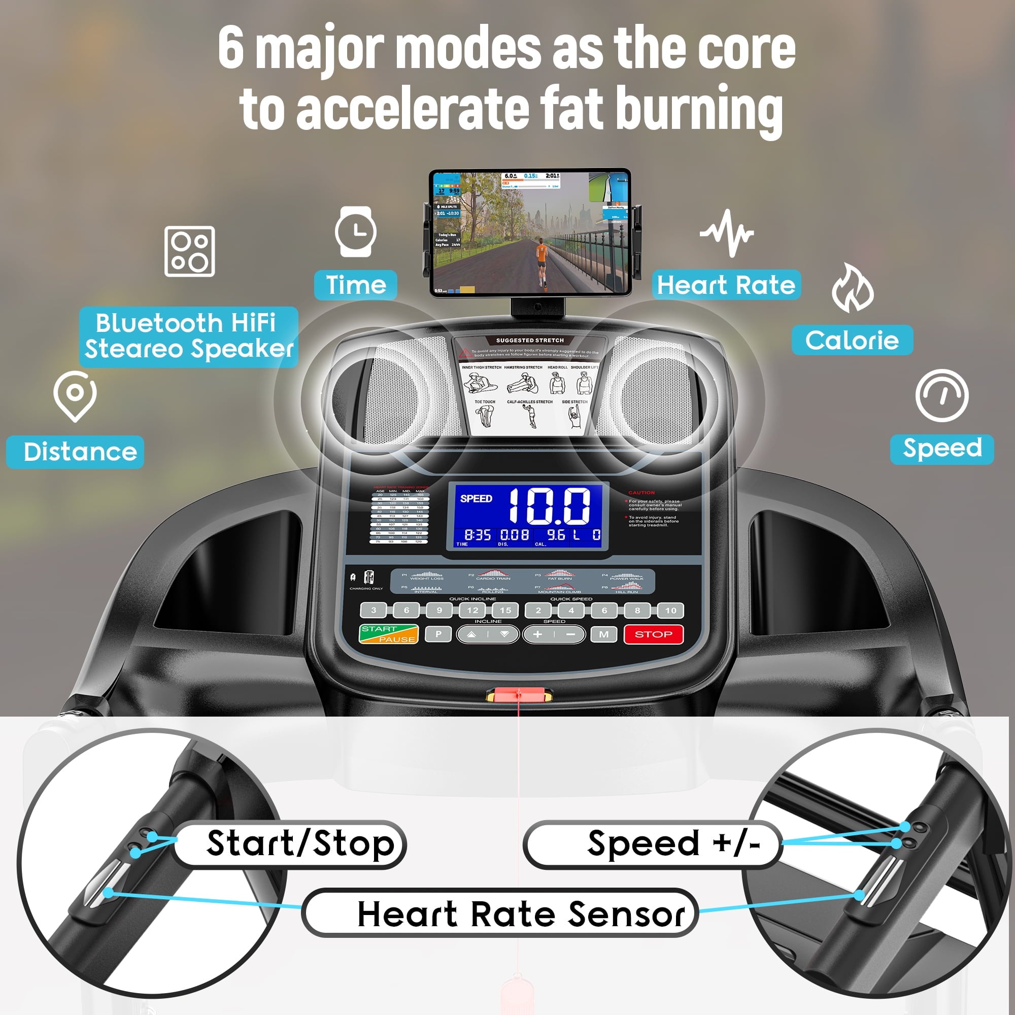 FaayFian Foldable Treadmill with 15% Auto Incline, 300LB Capacity, Smart App Control, Shock Absorption Belt, Heart Rate Monitor, Home Gym Running Machine