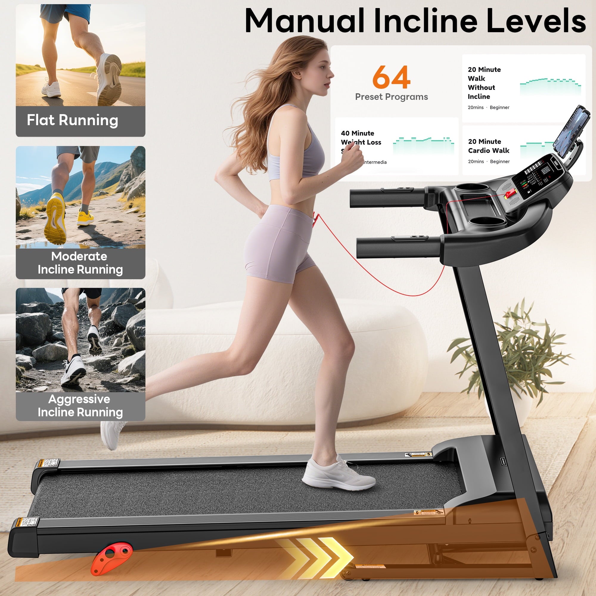 Qvamodo Folding Treadmill for Home, 3.1HP Treadmill with 12% Incline, Treadmill 350lbs Capacity, Running Machine Fitness, 0.6-7.5MPH, APP Control, 71Programs, Shock Absorption