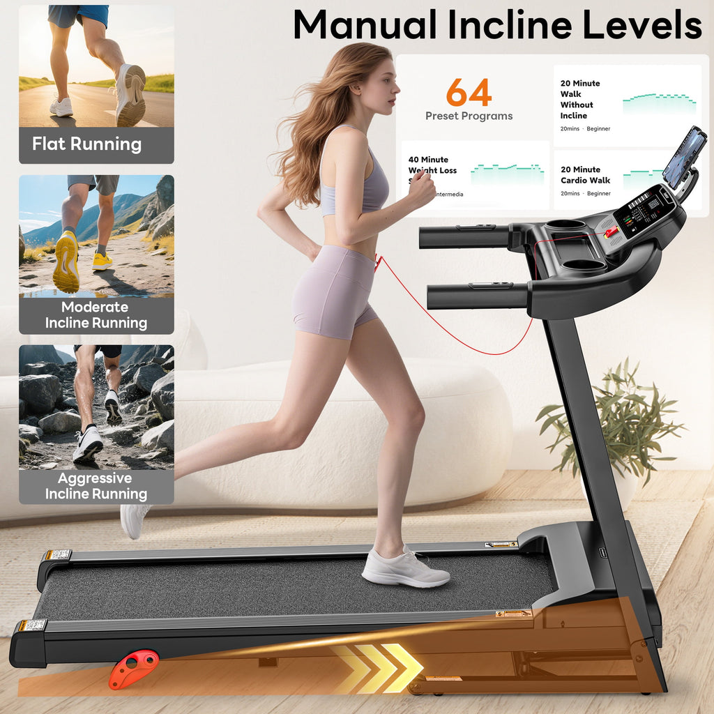 Qvamodo Folding Treadmill for Home, 3.1HP Treadmill with 12% Incline, Treadmill 350lbs Capacity, Running Machine Fitness, 0.6-7.5MPH, APP Control, 71Programs, Shock Absorption