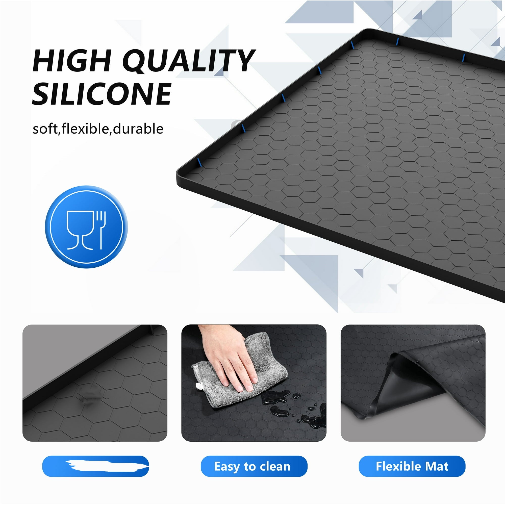 MAJUNES Under Sink Mat, Campmoy 34" x 22" Under Sink Mats for Kitchen Waterproof - Silicone Under Sink Liner Drip Tray with Drain Hole(Black)
