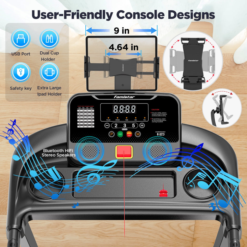 Qvamodo Treadmill with Incline for Home, Treadmill 300lbs Capacity, 2.5HP Folding Treadmill with APP Control, 0.6-7.5MPH, 71 programs