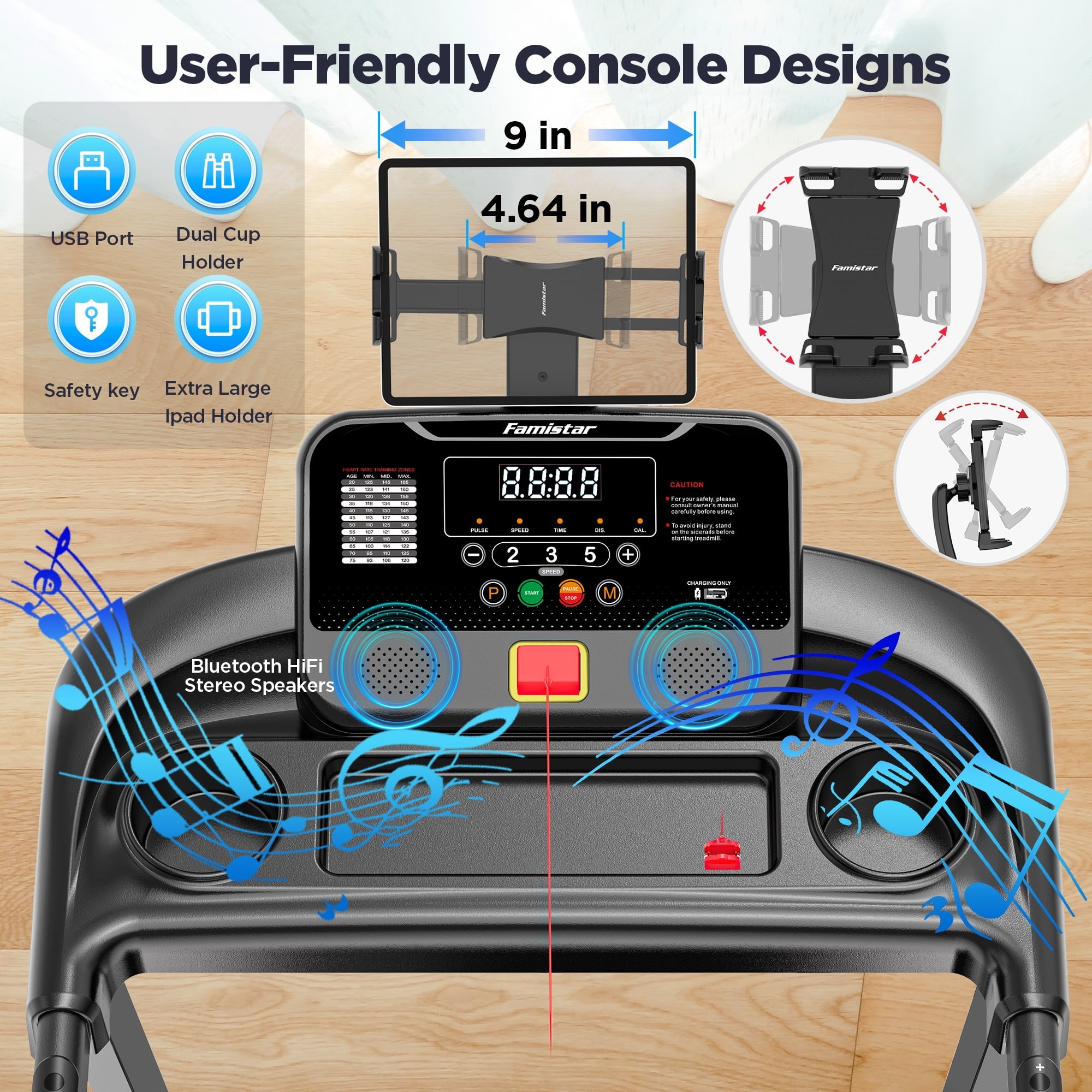 Qvamodo Treadmill with Incline for Home, Treadmill 300lbs Capacity, 2.5HP Folding Treadmill with APP Control, 0.6-7.5MPH, 71 programs