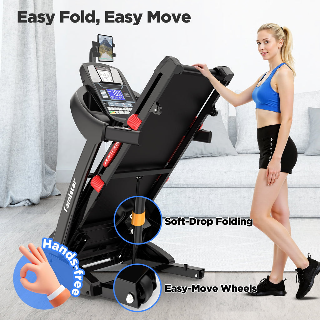 Famistar 5.0HP Folding Treadmill for Home with 15 Auto Incline, Smart APP, 300lbs, HiFi Bluetooth Speakers, 64 Programs, 10MPH Speed, Foldable Electric Treadmill Running Machine, Knee Strap Gift