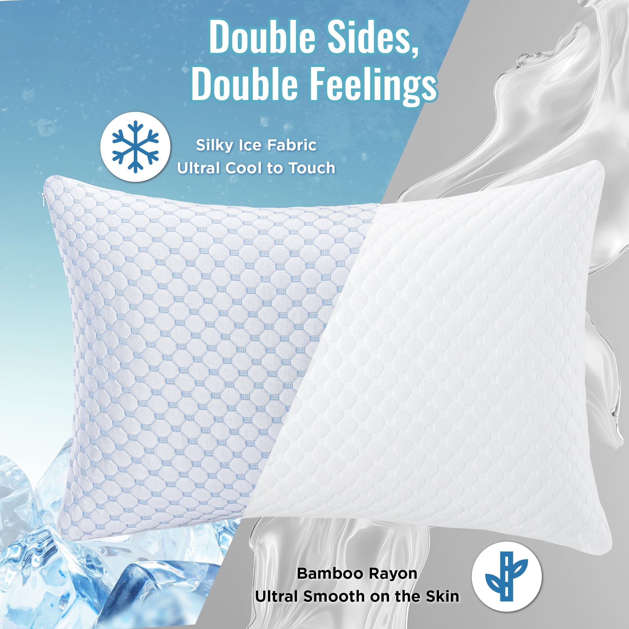 ODYAAZ Pillows Queen Size Set of 2, Shredded Memory Foam Cooling Pillows, Cooling Hotel Gusseted Pillows, for Side, Back & Stomach Sleeper, Adjustable Loft, OEKO-TEX Certified, 30"*20"