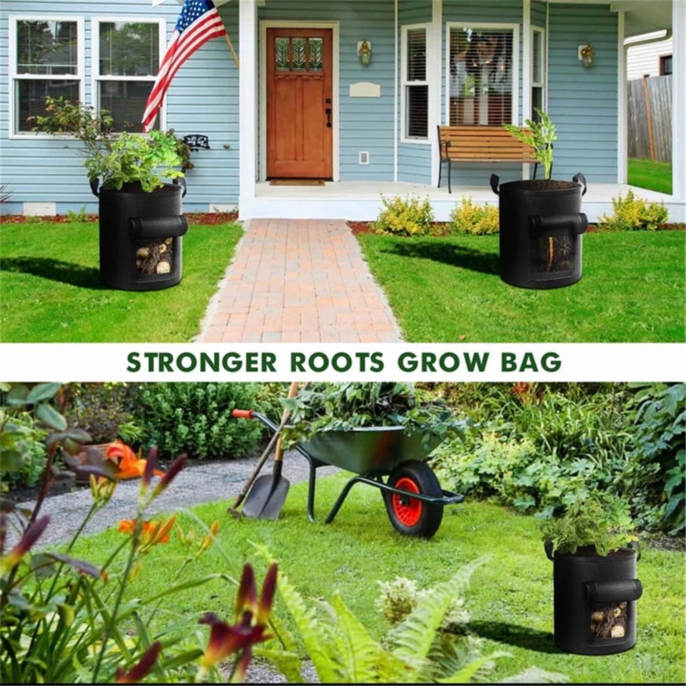 MAJUNES 7 Gallon 4 Pack Potato Grow Bags, Grow Bags Garden Container Heavy Duty Aeration Fabric Pots Thickened Nonwoven Fabric Grow Bags with Flap Handles for Veggies Flower Planter