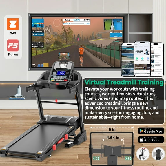 ODYAAZ 10MPH Folding Treadmill w/ 15% Auto Incline, 300lb Capacity, Treadmill for Home Portable Foldable Exercise Equipment Running Walking Machine, APP Control, 64 Programs, HiFi Bluetooth Speakers