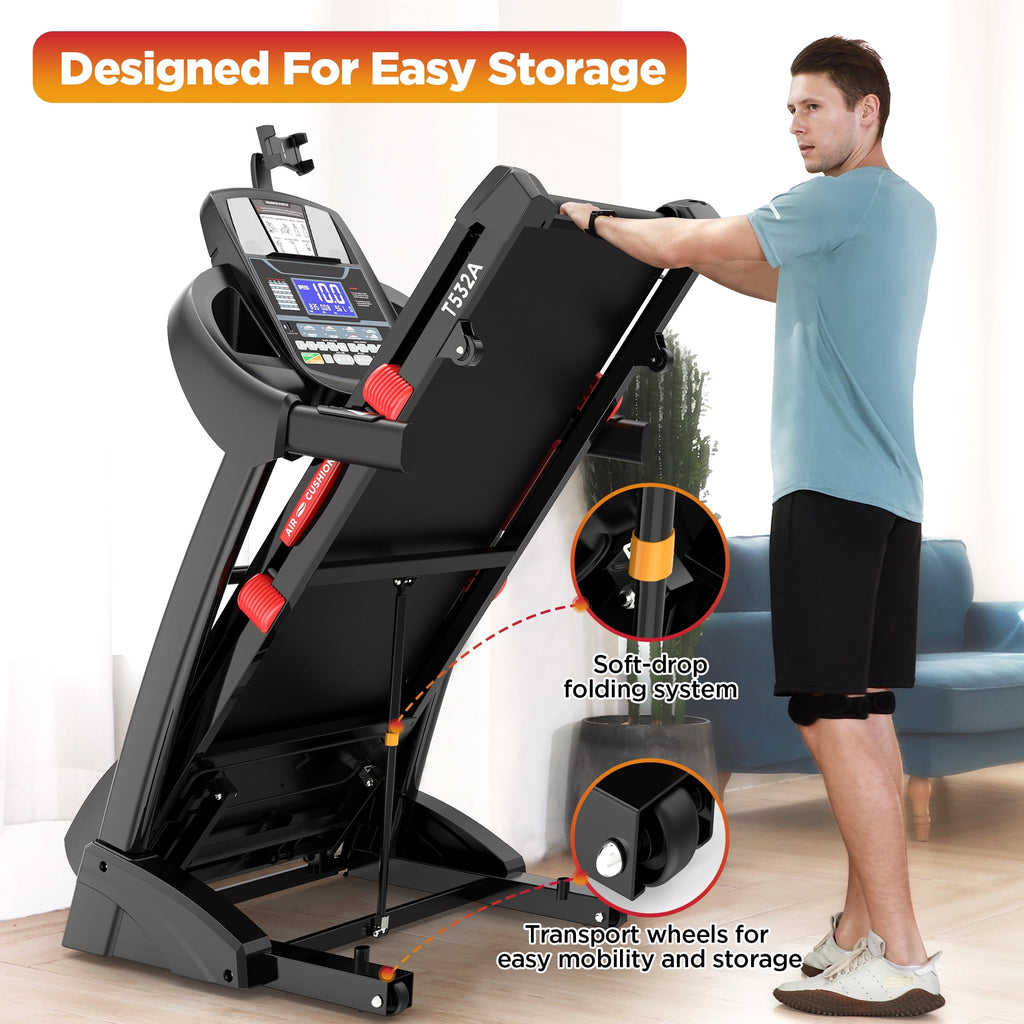 MAJUNES Smart App Controlled Treadmill, 4.5HP Quiet Folding Treadmill with 15% Incline, 64 Programs, 300LB Capacity, Bluetooth Speaker