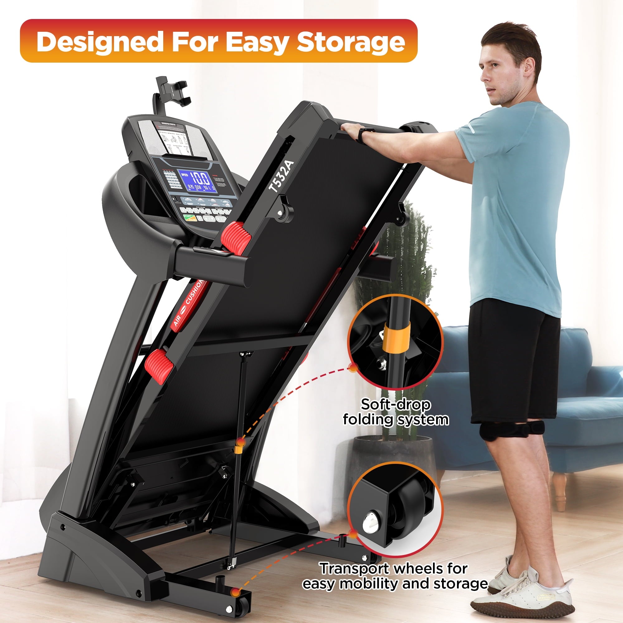 MAJUNES Smart App Controlled Treadmill, 4.5HP Quiet Folding Treadmill with 15% Incline, 64 Programs, 300LB Capacity, Bluetooth Speaker