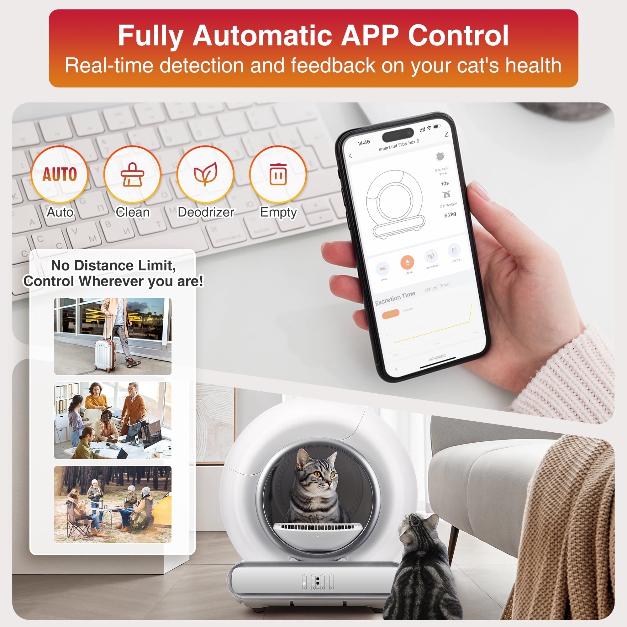WNANEEZ Self Cleaning Cat Litter Box, Automatic Cat Litter Box with APP Control, 65+9L Large Capacity, All-round Safety Protection, Fully Auto Cleaning, Support 2.4G WiFi Only, 2 Rolls Liner Gift