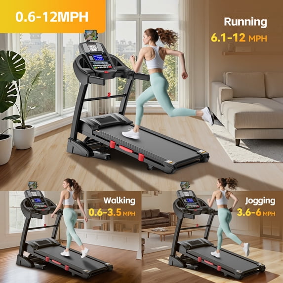FaayFian Auto Incline Treadmill for Home, 5.1HP Folding Treadmill 400lbs Capacity, 0.6-12MPH, 64Programs, APP Control, Shock Absorption, Home&Office
