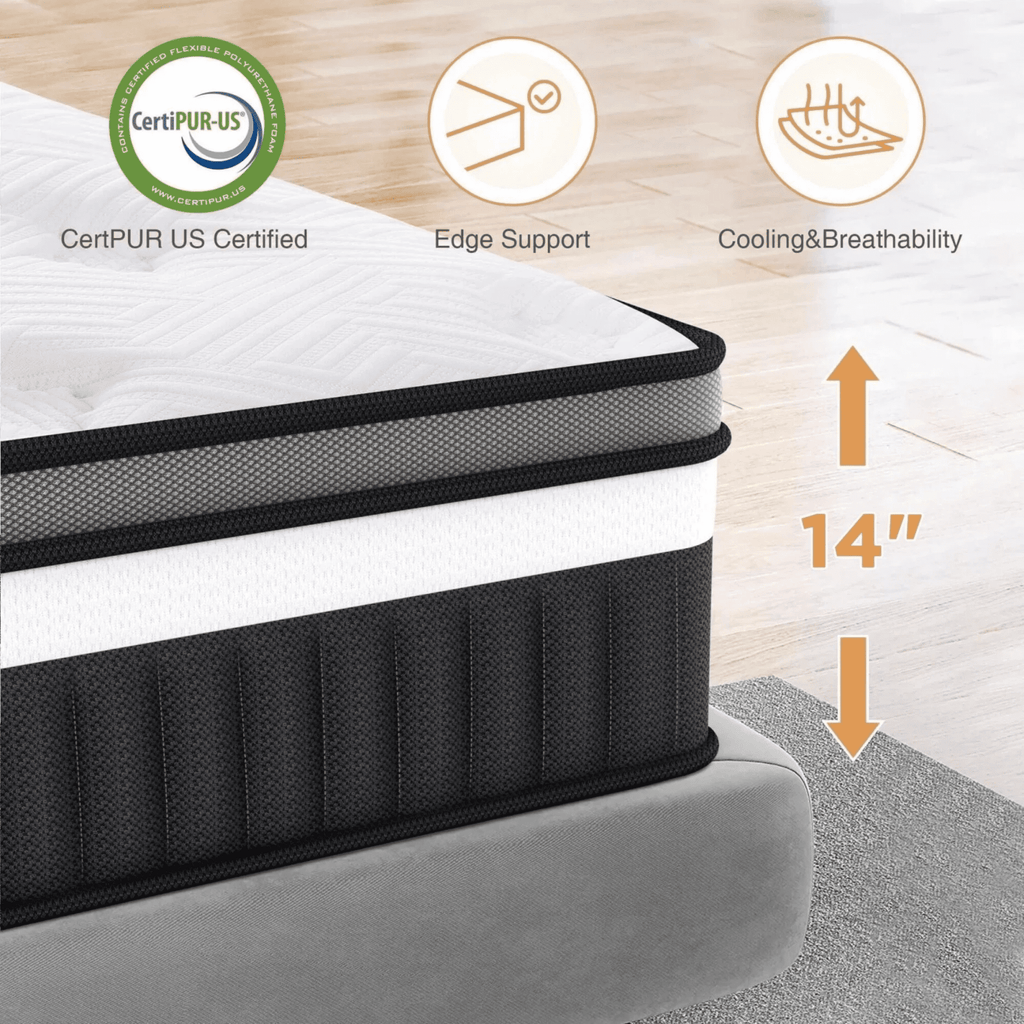 FaayFian 14 Inch Queen Mattress, Gel Memory Foam & Individually Wrapped Pocket Coils, Cooling,Medium Firm, Pressure Relief, Motion Isolation, CertiPUR-US Certified, Mattress in a Box