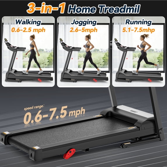 Famistar Folding Electric Treadmill for Home, Compact Running Machine with 3HP Motor, 300 Lbs Capacity, 3-Level Adjustable Incline, Up to 7.5 MPH, Quiet Brushless Motor, 64 Preset Programs, Space-Saving Fitne