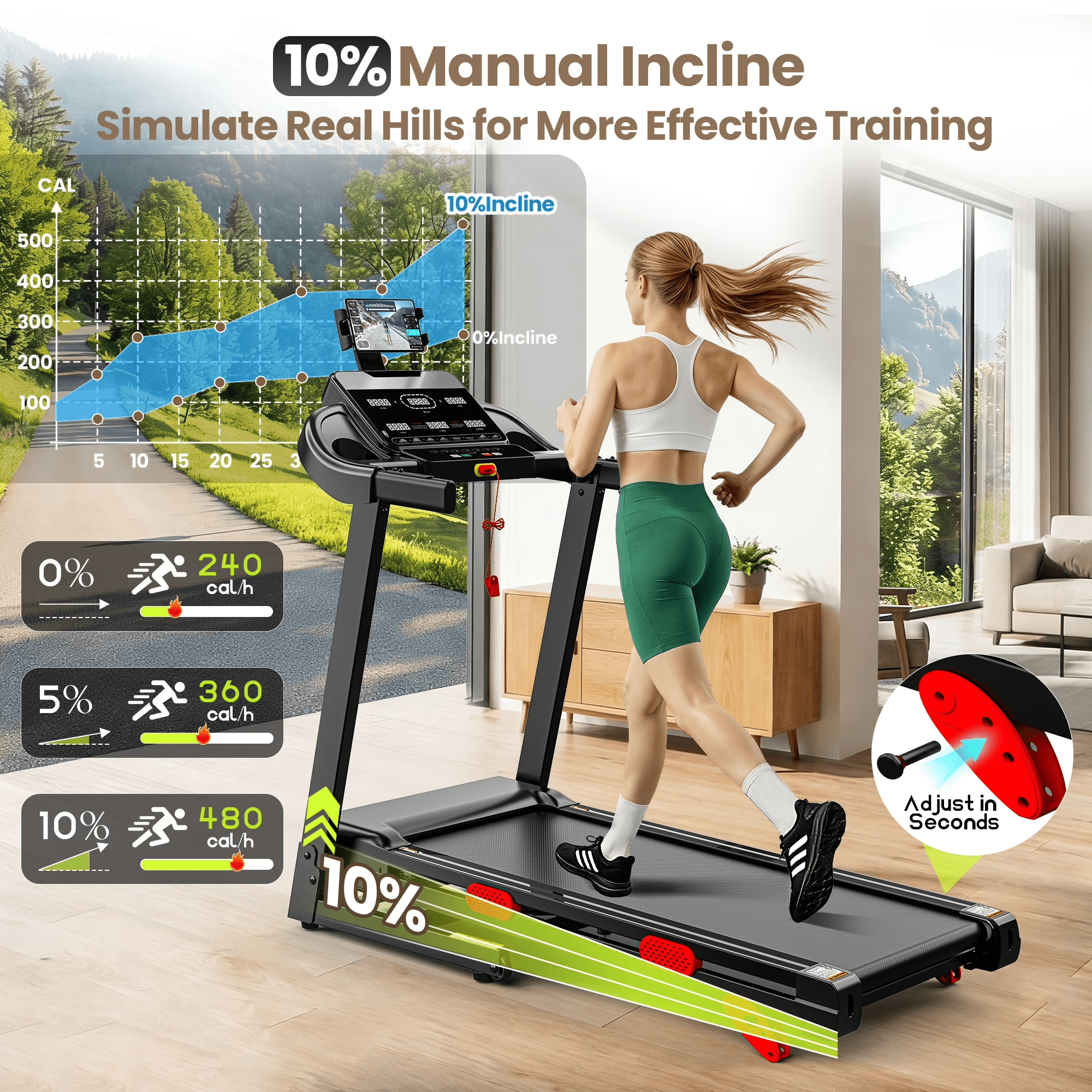 ODYAAZ Folding Treadmill for Home Use with 10% Incline, 0.6–9 MPH Speed Range, Dual Brushless Motor, APP Control with Step Tracking, 330 lbs Capacity for Walking, Running & Apartment Fitness