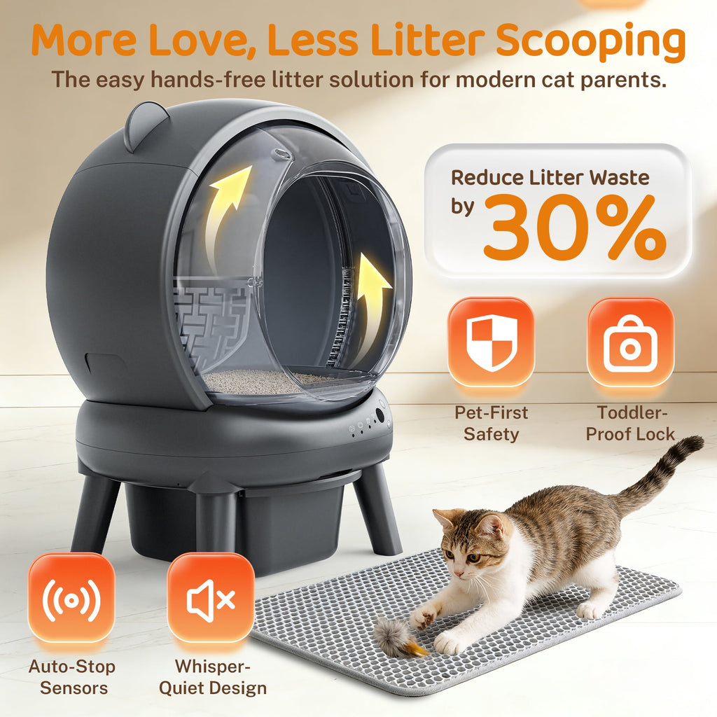 Famistar Automatic Cat Litter Box Self Cleaning, 100+15L Large Size Litter Box, 2.4G WiFi APP Control, Odor Removal, Safety Protection with Litter Mat & Liner