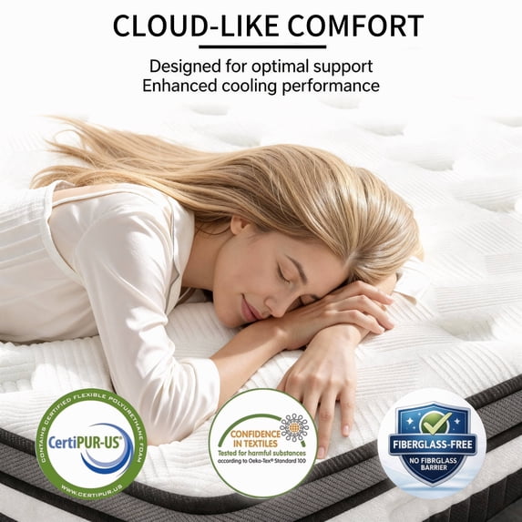 WNANEEZ 14" Queen Hybrid Mattress in a Box with Gel Memory Foam, Cooling Sleep, Medium Feel, Pressure Relief, Motion Isolation, Breathable Cover, CertiPUR-US Certified