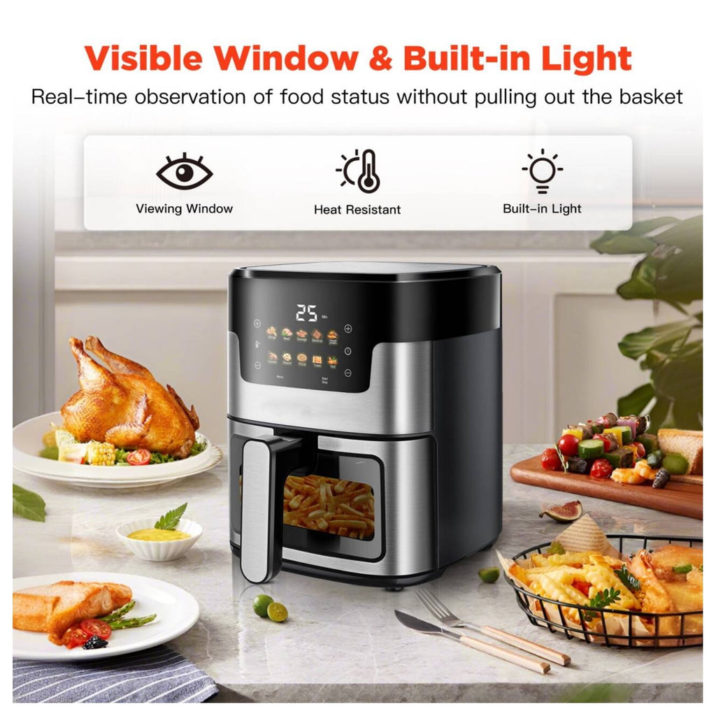 WNANEEZ 7.5 QT Digital Air Fryer Oven with Window – 10-in-1 Touchscreen Air Fryer, Nonstick Basket, 360° Air Circulation, 100 Liners Included, Easy Clean, Family Size