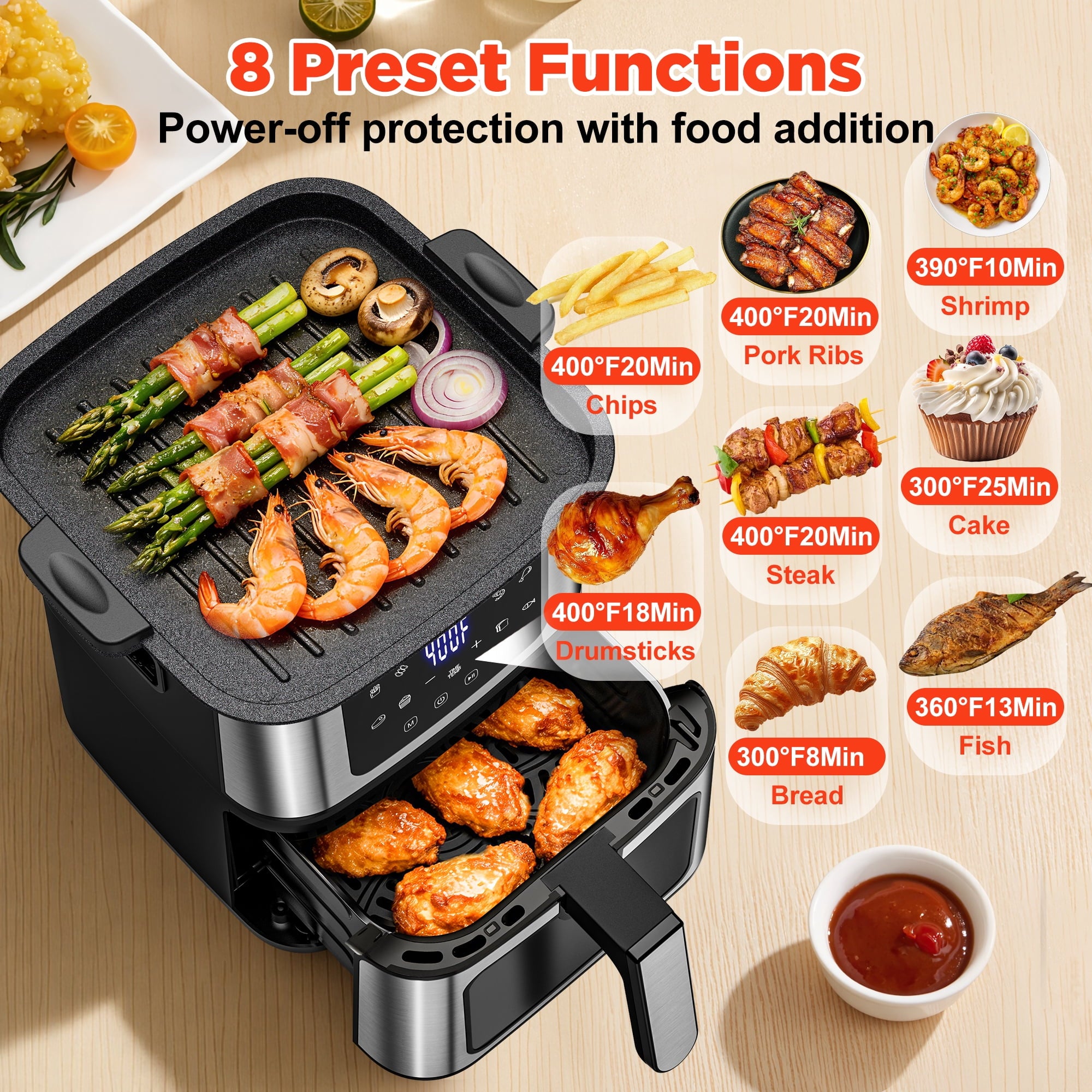 Famistar Air Fryer Oven, 8-in-1 7.5Qt Multifunction Air Fryer with Digital LED Touch Screen, 8 Preset Cookings, Dishwasher-Safe Basket, 95% Less Oil, Nonstick Dishwasher-Safe Basket, 100Pcs Liner