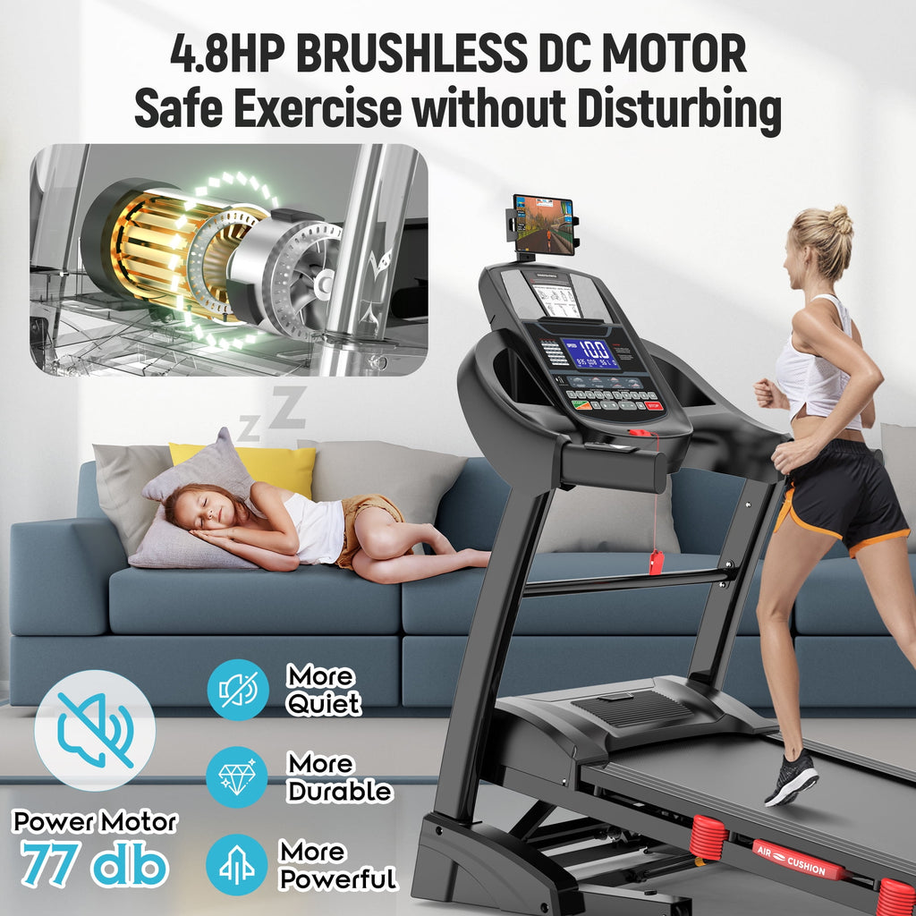 Campmoy Folding Treadmill with 4.68HP Motor, 15% Auto Incline, 10 MPH Max Speed, 300 lbs Capacity, Bluetooth Speakers, LCD Display, FitShow APP Compatible, Home Gym Running Machine