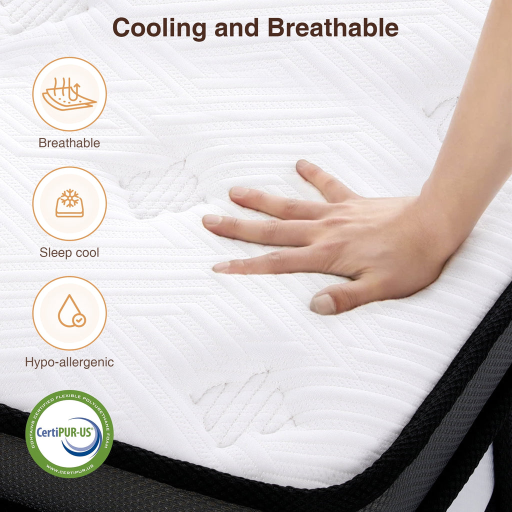 WNANEEZ Queen Mattress In a Box, 14" Cooling Gel Memory Foam Queen Size Mattress, Medium Firm for Presure Relief&Cooler Sleep, CertiPUR-US
