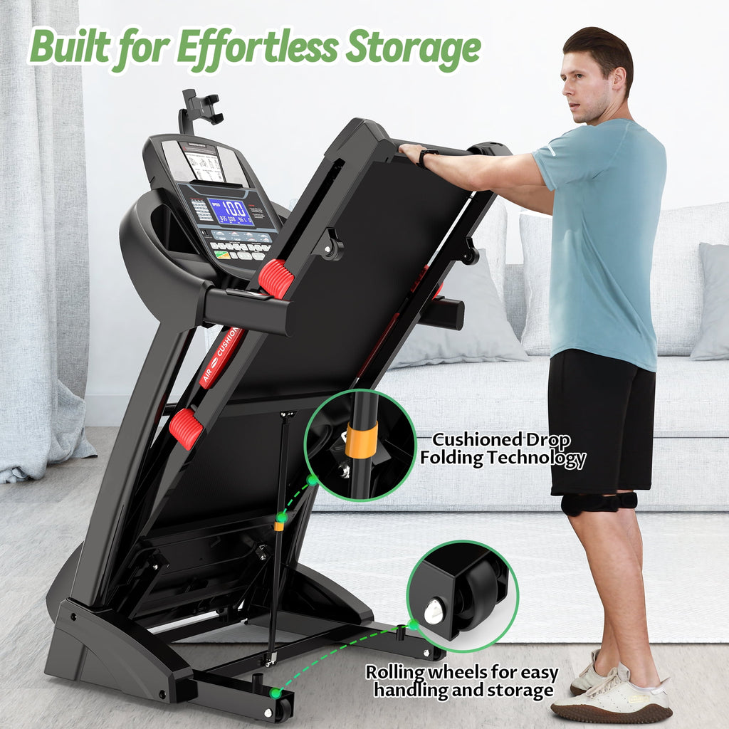 MAJUNES 4.5HP Treadmill w/ 300lbs Capacity, 15 Levels Auto Incline, 64+3+3+1 Preset Programs, 4.5HP Speed, LCD Display, App Control, HiFi Stereo Bluetooth, Shock Absorption System, Portable Exercise Machine