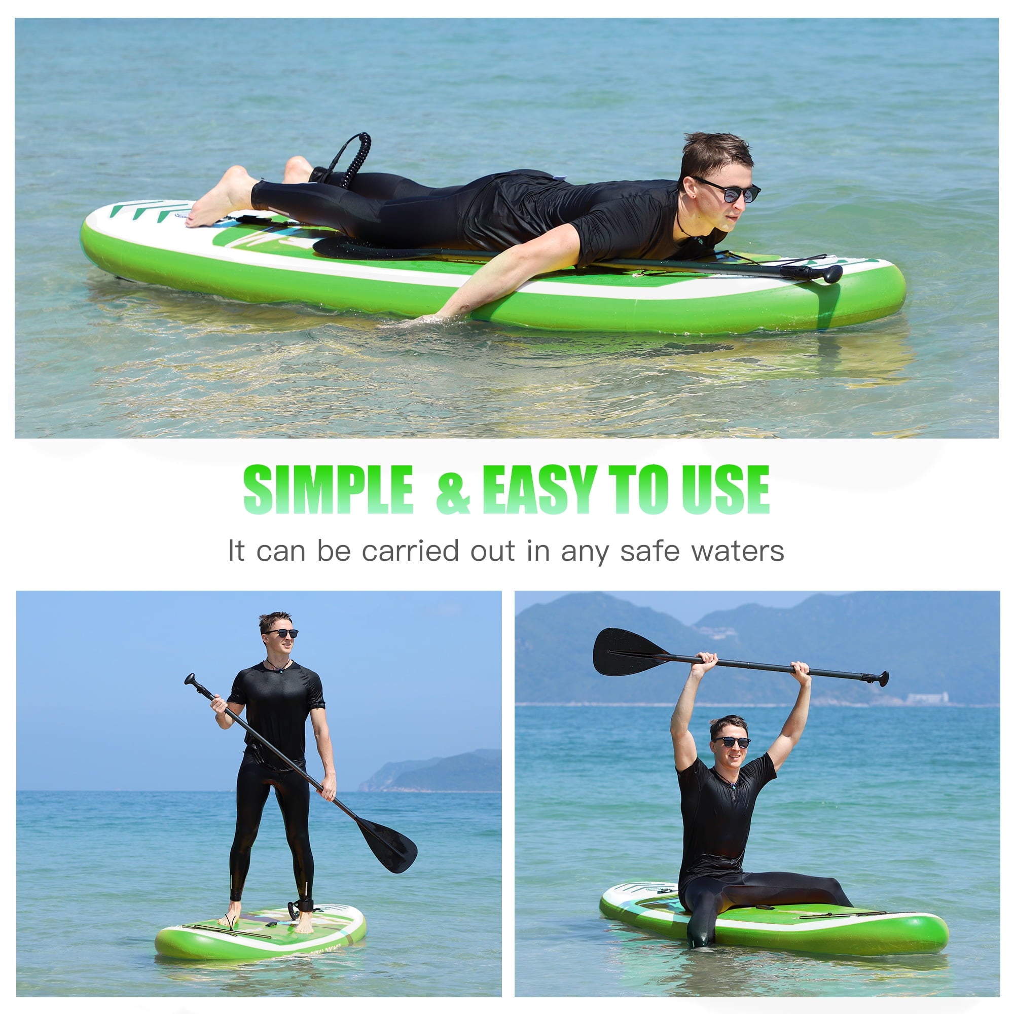 Famistar 12' Inflatable Stand Up Paddle Board SUP w/ 3 Fins, Adjustable Paddle, Pump & Carrying Backpack