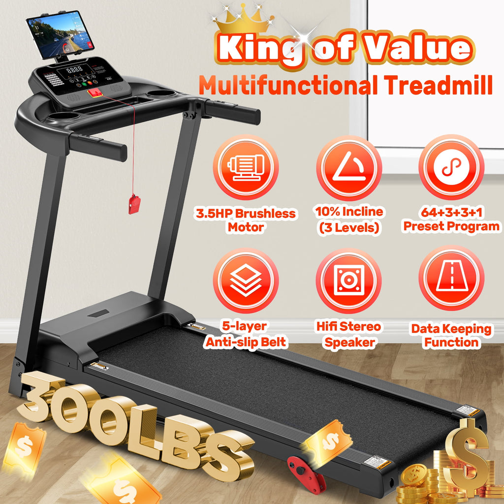 Campmoy 300 lbs Capacity Treadmill for Home, 3.5HP Folding Treadmill w/ 71 Preset Workouts, APP with Free Train Courses, Dual HiFi Speakers, Exercise Equipment for Walking, Jogging, Running