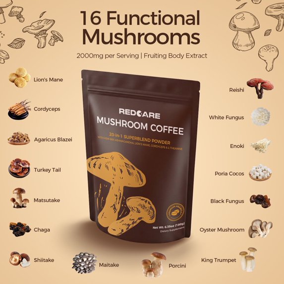 MAJUNES Mushroom Coffee, Organic Mushroom Coffee Powder Supplements with Lion's Mane, Reishi, Chaga, Cordyceps, for Better Focus and Immune Support, 6.35oz - 30 Servings