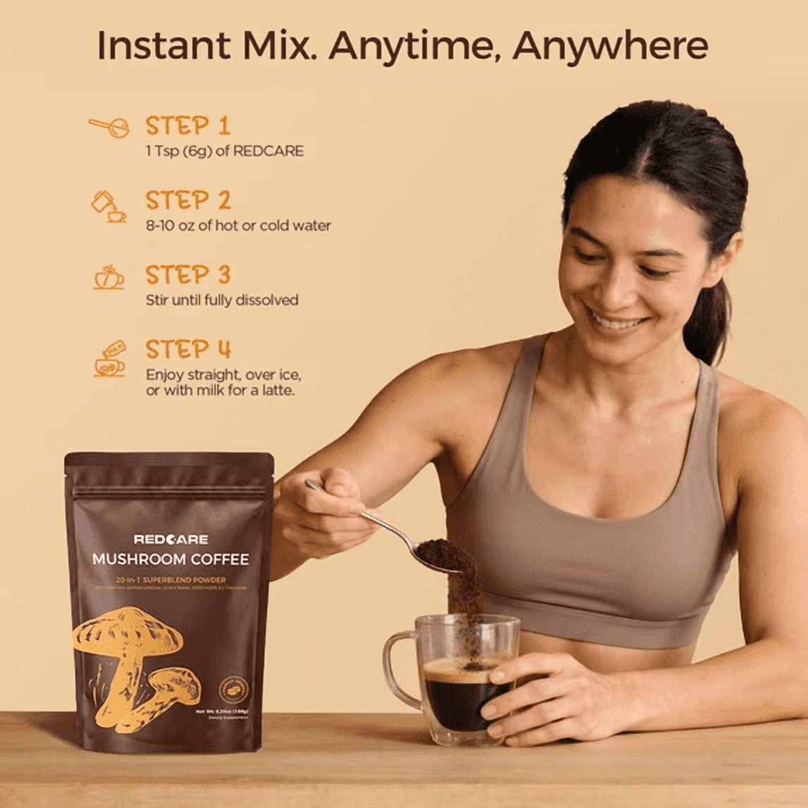MAJUNES 16 Mushroom Coffee Blend with Arabica Coffee, Instant Low Acid Coffee Mix with Botanical Extracts and L-Theanine for Daily Wellness Support
