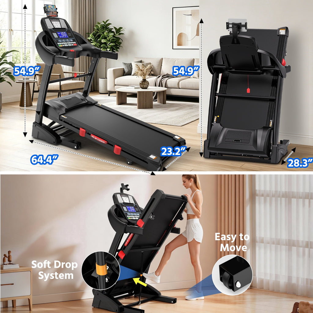 AQUGOKS Treadmills for Home with 20% Auto Incline - Wide Belt, 12MPH Max Speed, 400LBS Capacity, 5.05HP Heart Monitr Handle Bars