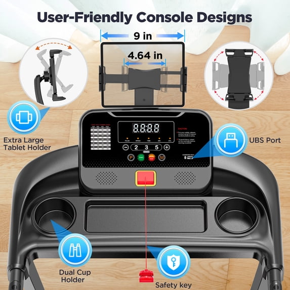 Qvamodo 2.5HP Folding Treadmill for Home, Treadmill 300 lbs Capacity, Manual Incline Treadmill, Bluetooth Connectivity, Device Holder,71 Programs