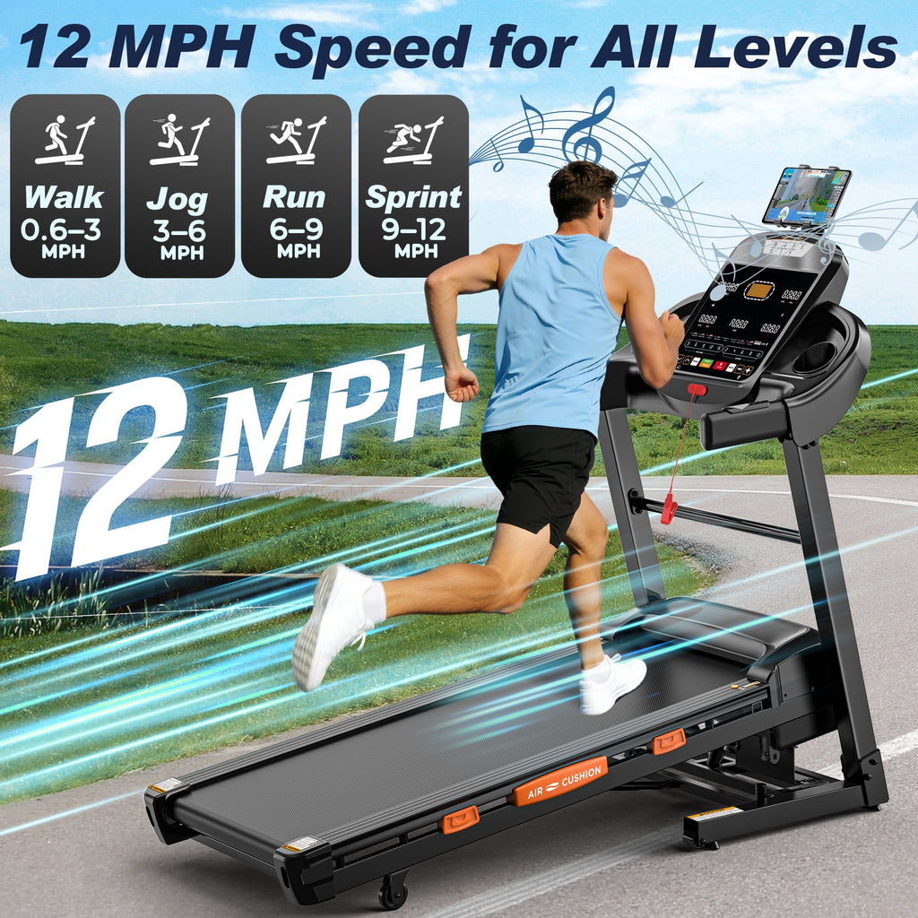 Famistar Treadmill with 20% Auto Incline for Home, 300-400LB Capacity, Folding Running Walking Treadmill, 12MPH Max Speed, 105 Programs, Bluetooth, Smart Apps, 1218 Newly Upgraded
