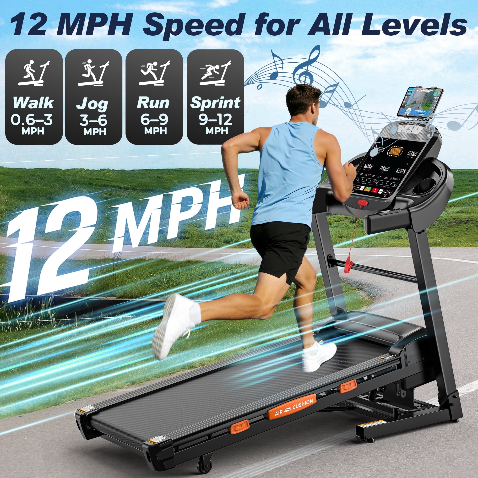 Famistar Treadmill with 20% Auto Incline for Home, 300-400LB Capacity, Folding Running Walking Treadmill, 12MPH Max Speed, 105 Programs, Bluetooth, Smart Apps, 1218 Newly Upgraded