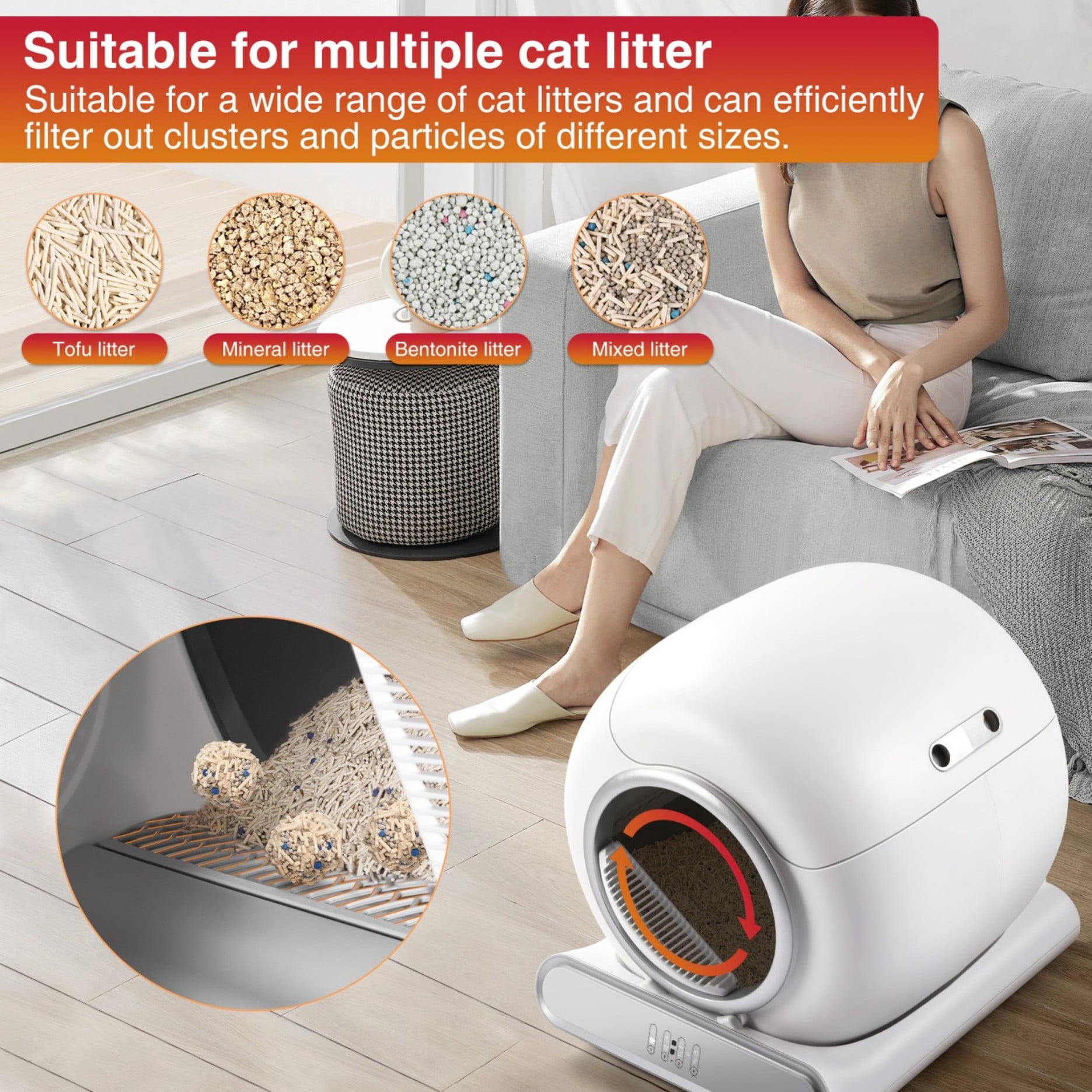FaayFian Self Cleaning Litter Box, Automatic Cat Litter Box Self Cleaning for Multiple Cats, with Safety Protection, App Control, Quiet Operation, 1Rolls of Garbage Bags