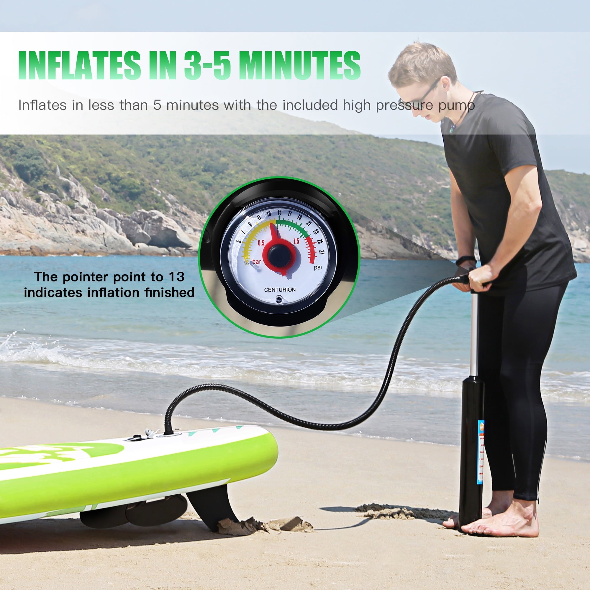 Famistar 12' Inflatable Stand Up Paddle Board SUP w/ 3 Fins, Adjustable Paddle, Pump & Carrying Backpack