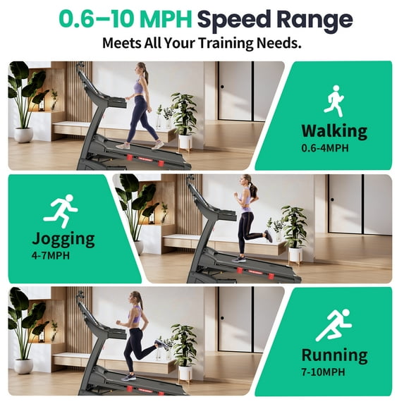 ODYAAZ 10MPH Folding Treadmill w/ 15% Auto Incline, 300lb Capacity, Treadmill for Home Portable Foldable Exercise Equipment Running Walking Machine, APP Control, 64 Programs, HiFi Bluetooth Speakers