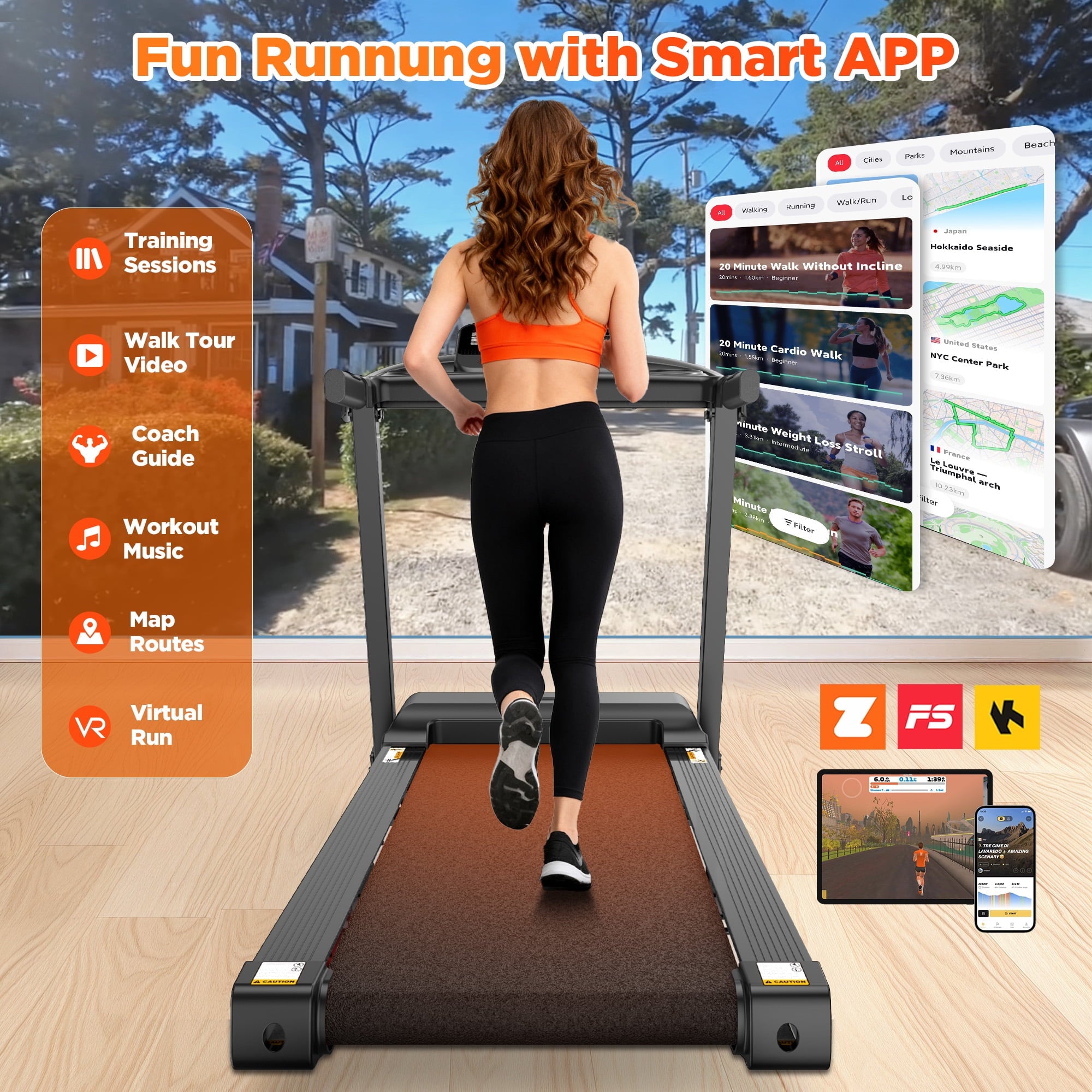Campmoy Folding Treadmill w/ Incline, 3.5HP Treadmill for Home w/ 330lb Capacity, 71 Programs