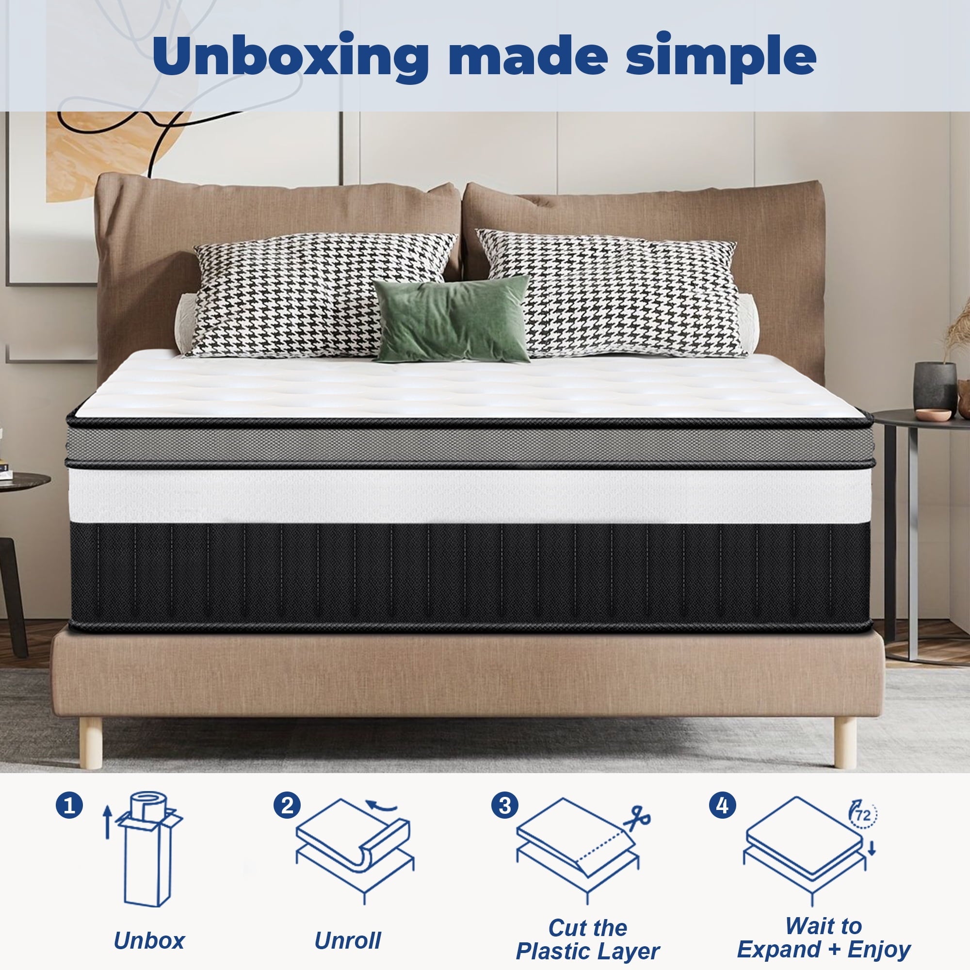 ODYAAZ Queen Size Mattress, 14 Inch Memory Foam Hybrid Mattress in a Box, Breathable Bed Mattress for Cooler Sleep Supportive & Pressure Relief, Medium Firm Feel