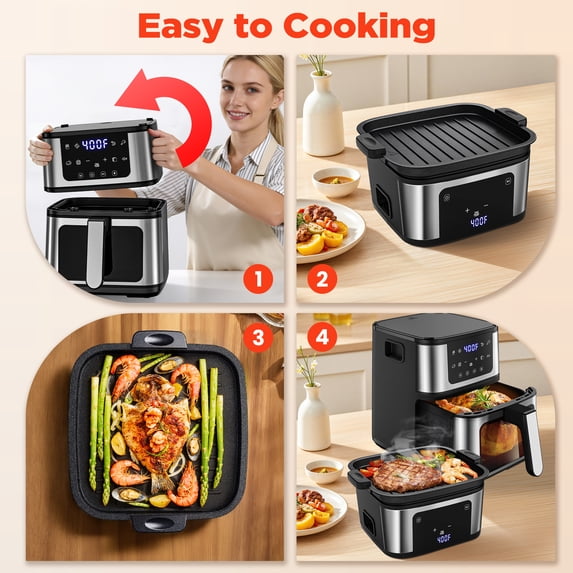 Famistar Air Fryer Oven With Grill,8-in-1 7.5Qt Multifunction Air Fryer, Digital LED Touch Screen,Nonstick Dishwasher-Safe Basket,95% Less Oil,100Pcs Liner