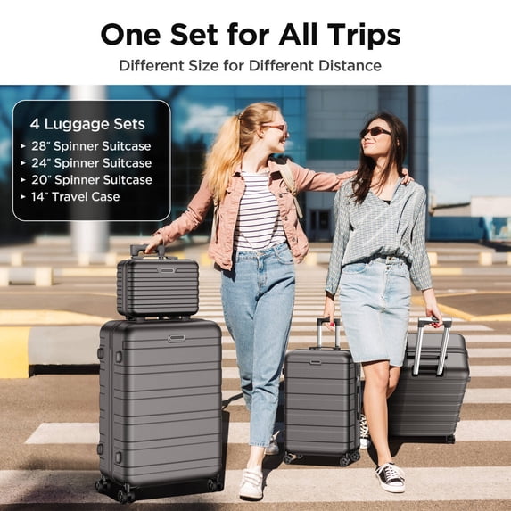 WNANEEZ 11-Piece Hardshell Luggage Set – 4 ABS Suitcases (14” 20” 24” 28”) + 7 Packing Cubes, Lightweight Travel Luggage Set with Spinner Wheels & Password Lock for Family Trips, Vacation & Business