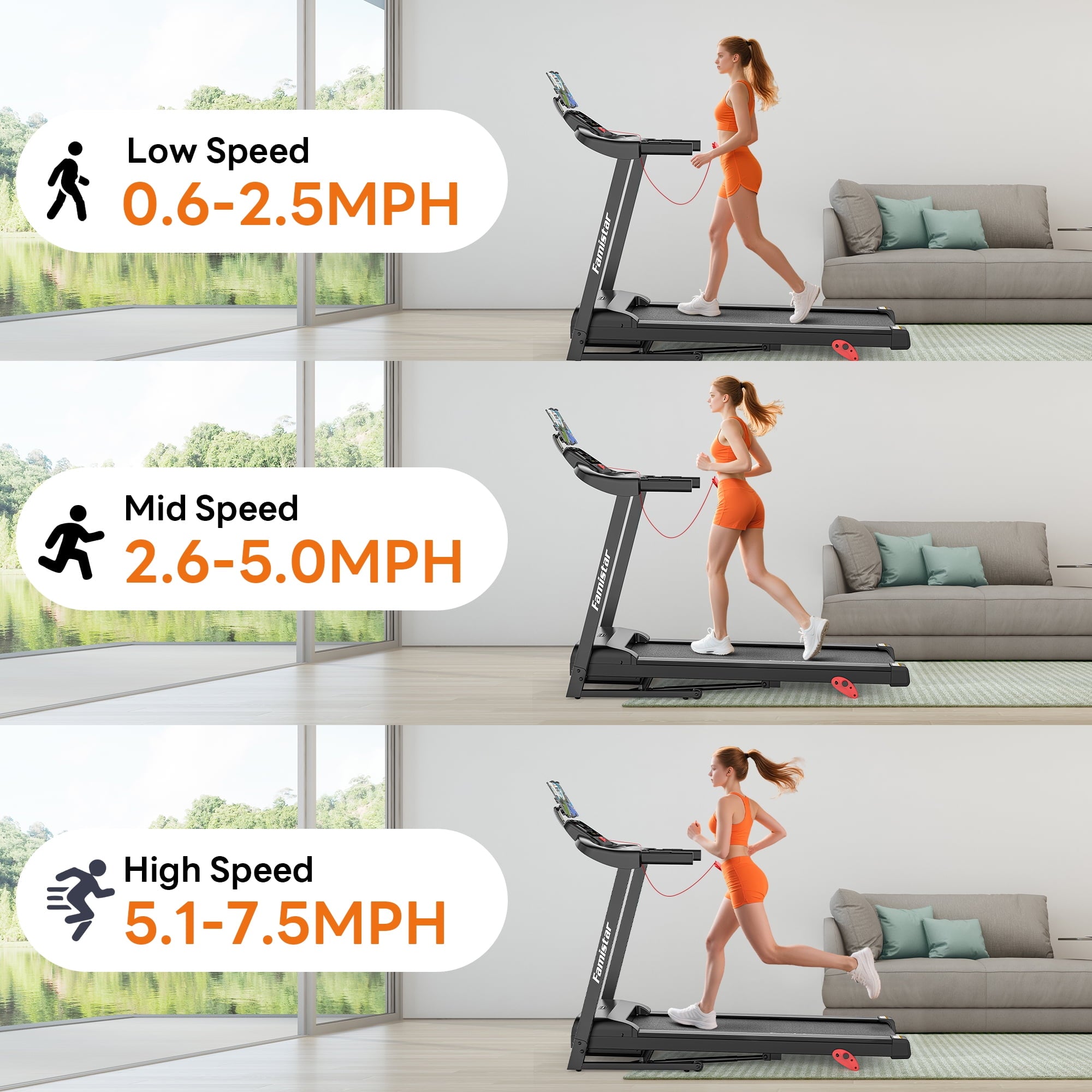 FaayFian Folding Treadmill 300lbs Capacity, 6% Incline Treadmill with App Control, Electric Treadmill for Home Use, Free Fit Course, 64+3+3+1Programs, Shock Absorption, Home&Office