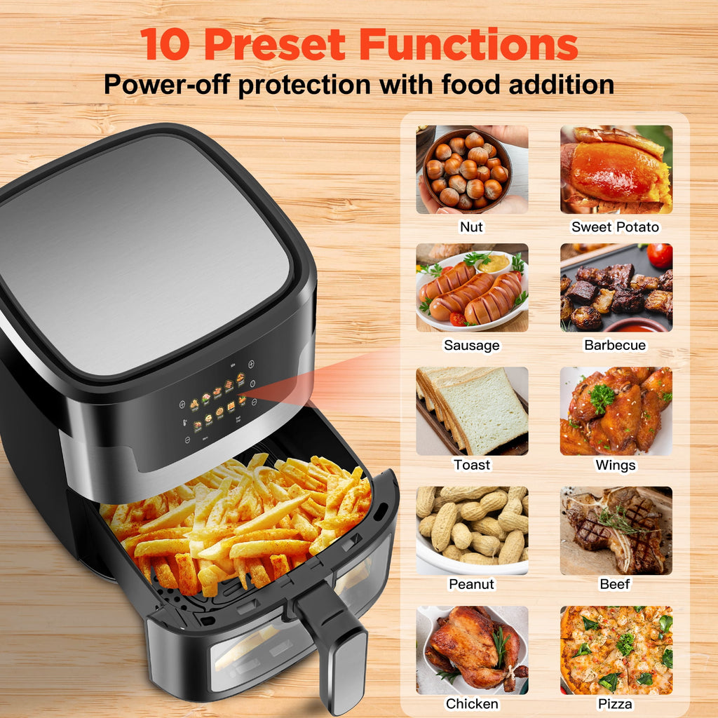 Famistar Air Fryer Oven, 10-in-1 7.5Qt Multifunction Air Fryer with Digital LED Touch Screen, 10 Preset Cookings, Dishwasher-Safe Basket, 95% Less Oil, Nonstick Dishwasher-Safe Basket, 100Pcs Liner