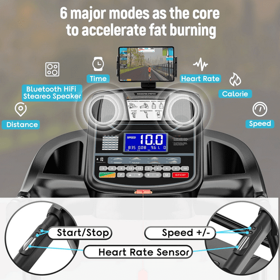 Qvamodo 4.8HP Walking Running Treadmill with Automatic Incline, Treadmill with 64+3 Preset Programs, 300lb Capacity, 20-Lvel Auto Incline Running Treadmill for Home Gym