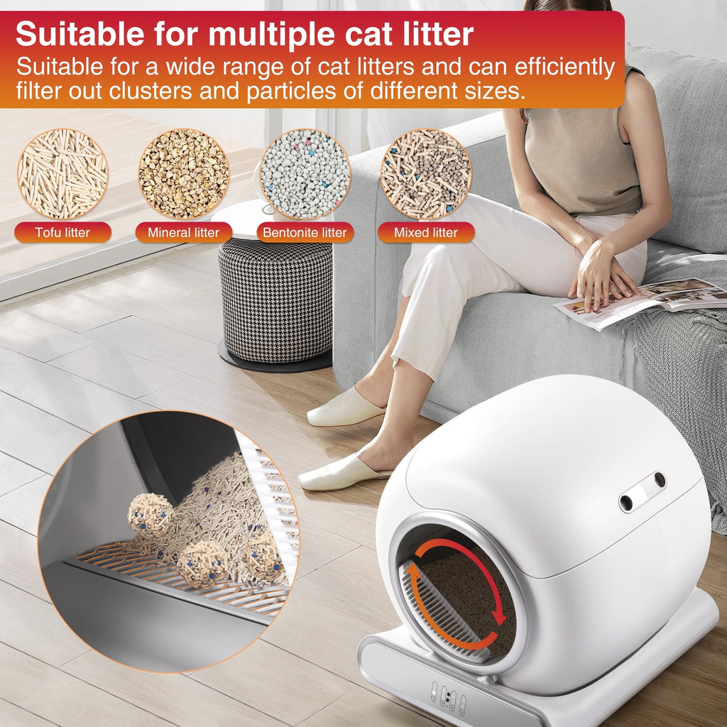 Qvamodo Cat Litter Box Self Cleaning, Automatic Litter Box w/ APP Control, Health Monitoring, Dual Sensor Safety Protection, Odor-Removal, Large capacity, 18LB Weight Capacity for Multi Cat