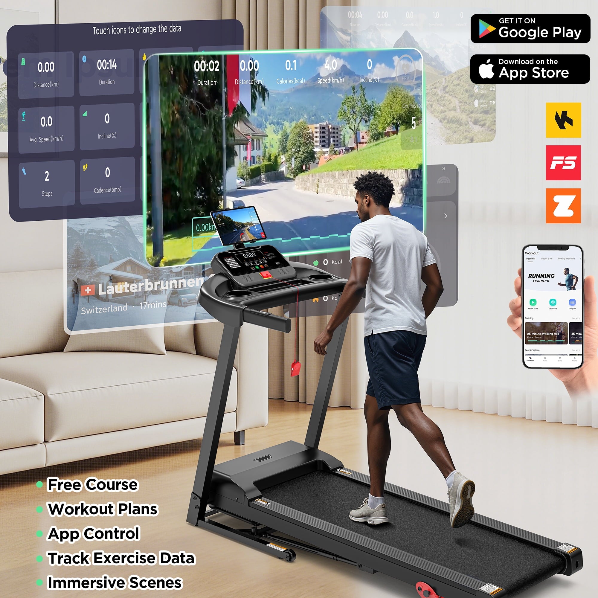 AQUGOKS Folding Treadmill 300LB Capacity, 3.5HP Quiet Motor, 0.6–7.5 MPH, 9% Manual Incline, Smart App Sync, Compact Portable Treadmill for Home & Apartment Use