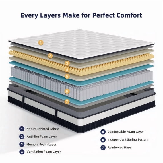 Qvamodo King Mattress, 14 Inch Hybrid Medium Firm King Size Bed in a Box - CertiPUR-US Certified Memory Foam, King Size mattress for Pressure Relief, Cooling Sleep, and Motion Isolation