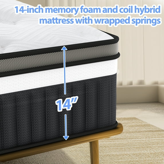 Qvamodo King Size Mattress in a Box, 14 Inch Hybrid Mattress with Gel Memory Foam and Pocket Springs, Medium Firm Feel, Cooling Comfort, Pressure Relief, Motion Isolation, CertiPUR-US Certified