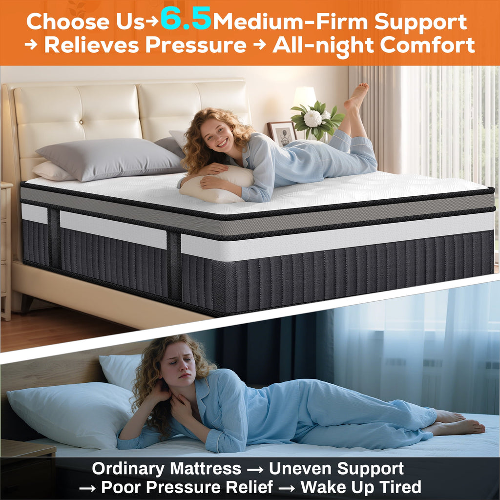 King Size Mattress 14 Inch Hybrid Mattress in a Box, King Mattress with Cooling Memory Foam & Pocket Coils, Medium Firm, Motion Isolation & Pressure Relief, CertiPUR-US Certified