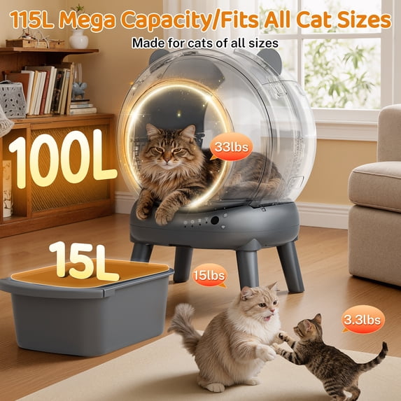 Famistar Automatic Cat Litter Box Self Cleaning, 100+15L Large Size Litter Box, 2.4G WiFi APP Control, Odor Removal, Safety Protection with Litter Mat & Liner