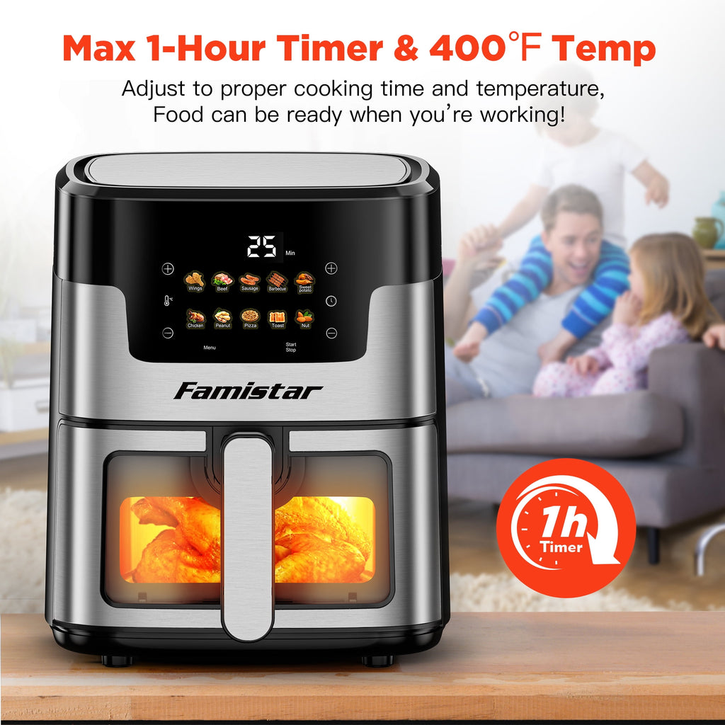 MAJUNES Air Fryer with 7.5QT Capacity Basket, Pro 10-in-1 Air Fryer Oven, 95% Less Oil, Digital Touchscreen, Visible Cooking Window, Roast, Broil& More for Quick, Easy Meals